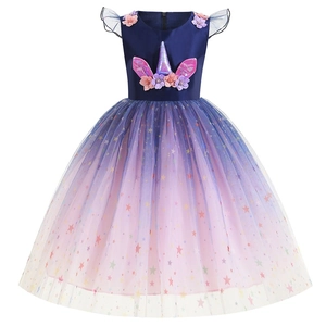 Robe de Princesse Licorne Arc-en-Ciel pour Filles Costume de Fête Halloween Noël Sans Manches Tutu en Maille