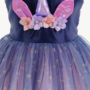 Robe licorne arc-en-ciel pour filles avec fleurs 3D et jupe en tulle étoilé