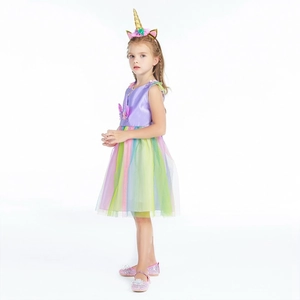 Mädchen Einhorn Prinzessin Kleid Set mit Regenbogen Tüllrock, Stirnband und Pailletten Schuhen
