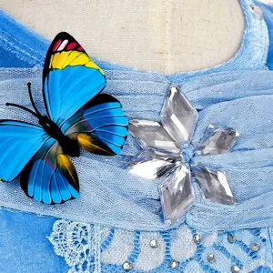 Blue princess dress featuring a colorful butterfly ornament and sparkling crystal star