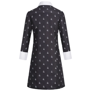 Wednesday Addams gothic black long sleeve dress with white collar and bone print