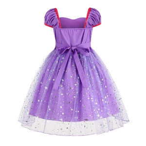 Lila Rapunzel Prinzessinnenkleid für Mädchen mit Sternentüll und großer Rückenschleife