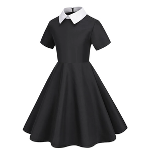 Wednesday Addams black cosplay dress with white Peter Pan collar for Halloween costumes