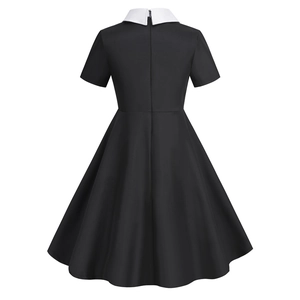 Wednesday Addams black cosplay dress with white Peter Pan collar and back zipper