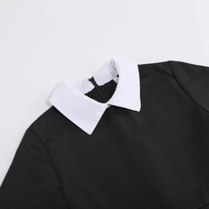 Wednesday Addams black cosplay dress for kids with a white Peter Pan collar and back zipper
