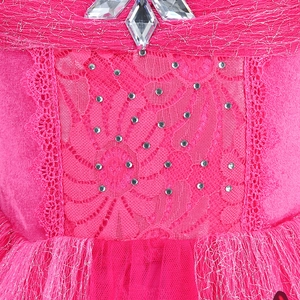 Detail of rose pink lace bodice with floral embroidery and sparkling crystal accents