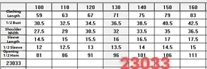 Detailed size chart for Wednesday Addams black dress cosplay costume showing full measurements