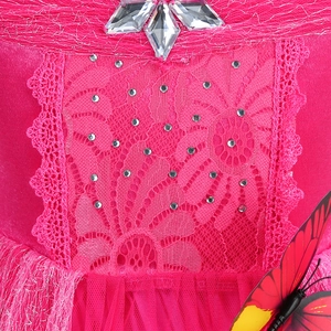 Pink Frozen princess costume with lace floral embroidery and shimmering silver rhinestones