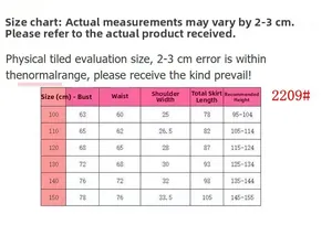 Detailed size chart for girls Frozen princess dress with chest and waist measurements