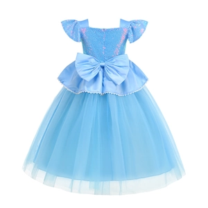 Sparkly Cinderella light blue girls dress with sequins and a large back bow detail