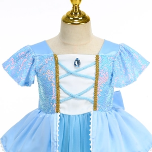 Blue Cinderella dress for girls with sequined bodice and layered tulle mesh skirt