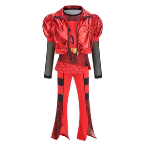 Girls Red Cosplay Costume Three Piece Set Metallic Jacket Top Snake Print Pants Halloween Party Performance Outfit