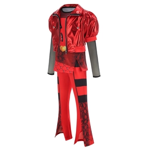 Kids Red Rise of Red Cosplay Costume with Metallic Jacket and Snakeskin Printed Pants