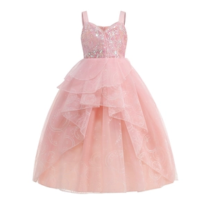 Girls Pink Sequin Princess Dress Movie Inspired Sleeveless Multi Layer Mesh Tulle Ball Gown For Performance Party Wedding