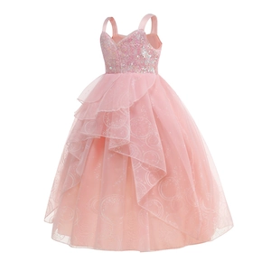 Pink Glinda cosplay dress for girls featuring sequined bodice and tiered starry tulle skirt