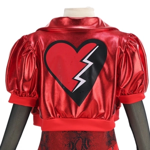 Kids Red Metallic Cosplay Jacket with Heart and Lightning Graphic on Back View