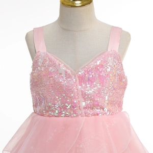 Girl's pink Glinda cosplay dress with iridescent sequins and glitter star mesh skirt