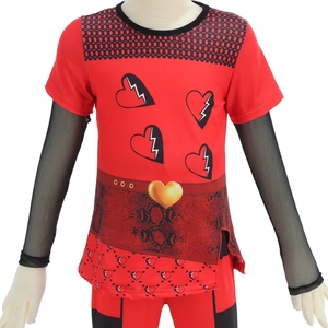 Children's Red Rise Cosplay Costume featuring broken heart print and gold buckle