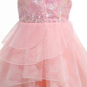 Pink Glinda cosplay dress for girls featuring sequined bodice and shimmering tulle skirt