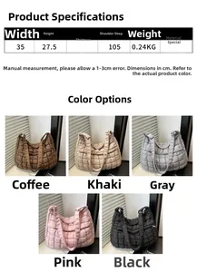 Tableau des tailles détaillé et spécifications pour le grand sac fourre-tout matelassé