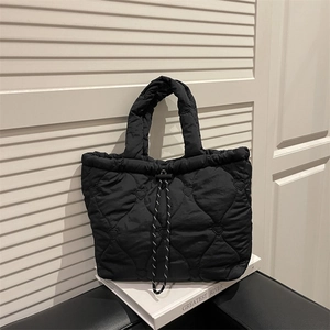 Heart Diamond Quilted Padded Shoulder Bag Large Capacity Lightweight Synthetic Leather Tote Handbag With Drawstring For Women