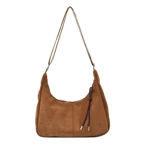 Borsa hobo vintage in pelle scamosciata marrone con tracolla e dettagli zip fini