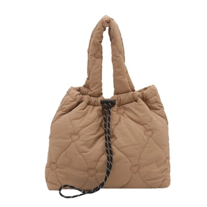 Minimalist khaki heart quilted tote bag with drawstring closure and large capacity