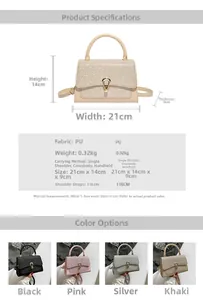 Detailed size specifications and color comparison of the sequined crossbody small square bag