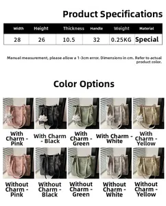 Size chart showing large shoulder bag dimensions 28x26x10.5cm and color options