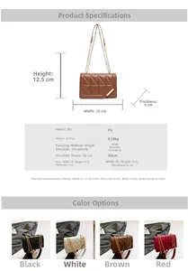 Detailed size specifications for quilted faux leather crossbody bag with chain strap