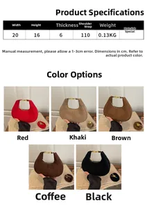 Size chart for retro mini crescent bag with dimensions 20x16x6cm and multiple color options