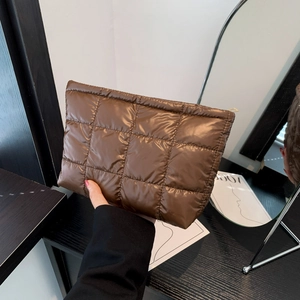 Damen Mode Gesteppt Puffer Clutch-Tasche Retro Glänzend PU-Leder Reißverschluss Kosmetiktasche Leicht Einfarbig Handtasche Beutel