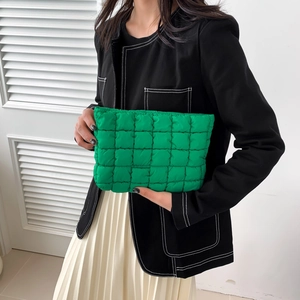 Fashionable bright green quilted cloud handbag with textured bubble design for women