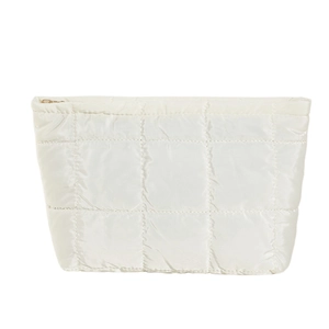 Trousse de maquillage matelassée blanche avec motif quadrillé et fermeture éclair élégante