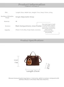Tabella taglie per borsa grande in PU leopardata con dimensioni 25x9x17cm e capacità