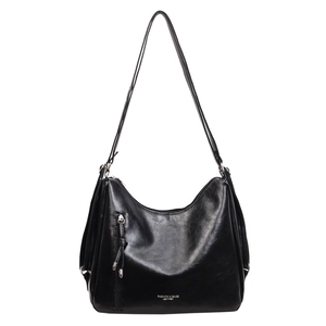 Sac à épaule hobo classique en similicuir noir brillant avec fermeture éclair frontale