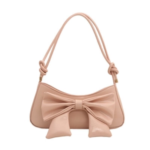 Bolso de hombro rosa brillante con lazo grande y correas delgadas elegantes