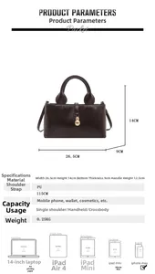 Detailed dimensions of the dark coffee PU leather tote bag with gold ball charm
