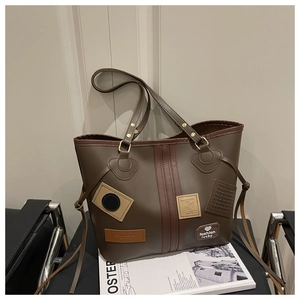 Vintage Patchwork Large Capacity Tote Bag For Women Fashion Synthetic Leather Shoulder Bag Commuting Top Handle Bag