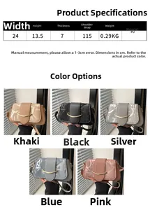 Tabella taglie dettagliata e selezione colori per la grande borsa a tracolla retrò