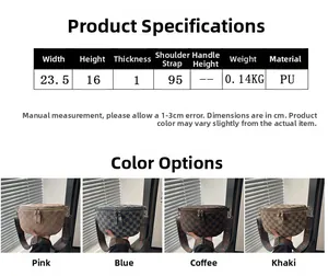 Detailed size specifications for vintage PU leather bag with multi-color retro pattern
