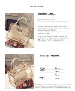 Guide des tailles montrant les dimensions 26x20x12cm pour ce sac cabas en PVC