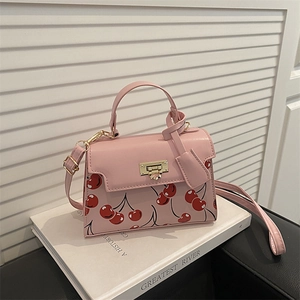 Cherry Print Shoulder Bag Women Small Square Crossbody Bag PU Leather Handbag With Gold Metal Clasp Fashion Commuter Bag