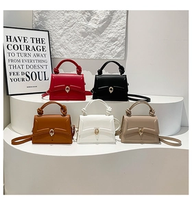 Five elegant leather small square bags in red, black, brown, white and apricot colors