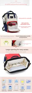 Detail view of large-capacity diaper bag with waterproof bottle pockets and wet-dry compartments