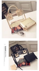 Détails du sac de plage transparent en PVC avec pochette intérieure en cuir métallisé