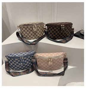 Collection of retro patterned crescent bags with bohemian style wide woven straps