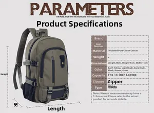 Detailed dimension guide showing the 28x45x15cm size for this canvas travel backpack
