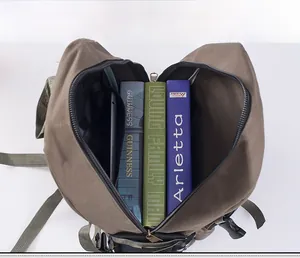 Top view showing the large interior capacity of the canvas backpack for books and tablets