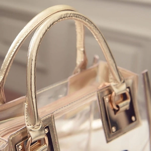 Sac de plage transparent en PVC avec poignées en métal doré et fermeture éclair